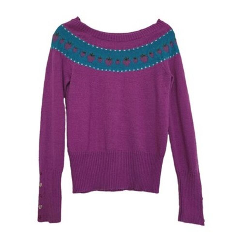 Vintage Knit Strawberry Sweater Womens L Cottagecore Grandma 80s Wool Blend
